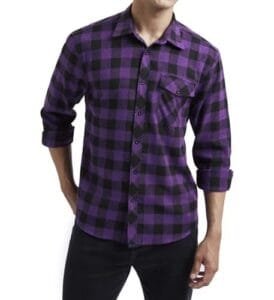 Men's Purple/Black Checked Flannel Button-Up Shirt