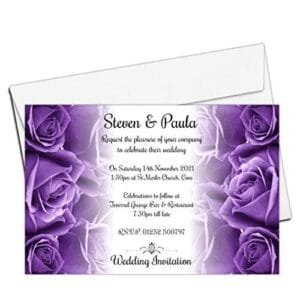 Personalised Purple Roses Wedding Invitations - Set of 10