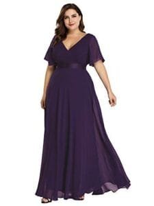 Plus Size Purple Ruffles Sleeve A-Line Bridesmaid Dress