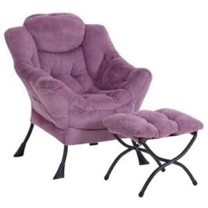 Plush Purple Lazy Chair with Ottoman Set