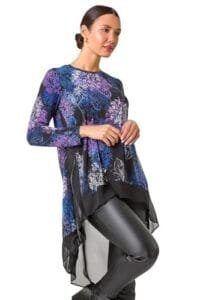 Purple Chiffon Dipped Hem Tunic Top for Women