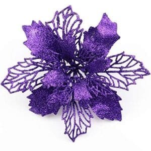 Purple Glitter Poinsettia Flower Decorations (12 Pack)