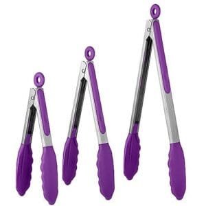 Purple Kitchen Tongs Set of 3 - Heat Resistant