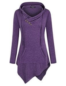 Purple Long Sleeve Tunic Hoody with Pocket