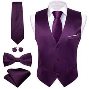 Purple Men's Waistcoat Set with Tie and Bow Tie