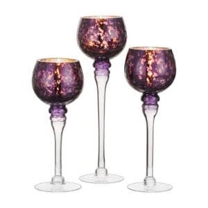 Purple Mercury Glass Tea Light Holders (Set of 3)