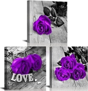 Purple Rose Canvas Wall Art - Set of 3