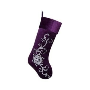 Purple Velvet Embroidered Glitter Cuff Christmas Stocking