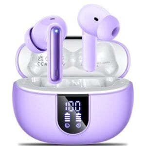 Purple Wireless Earbuds with Noise Cancelling & LED Display